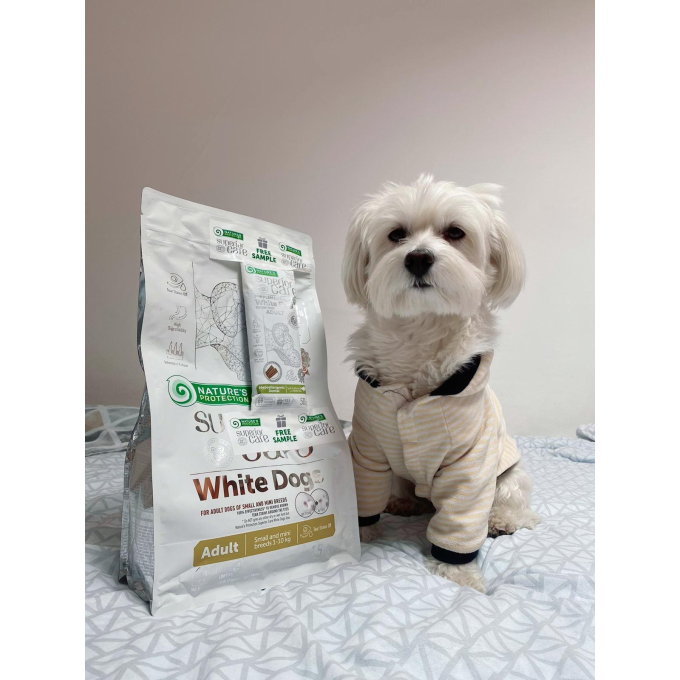 dry food for adult small and mini breed dogs with white coat with lamb